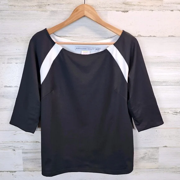 Gretchen Scott Jersey Tee Topper Medium Black 3/4 Sleeves Sporty Athleisure Golf - Picture 7 of 16